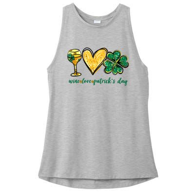 Wine Love Shamrock Wine Lovers Funny St Patricks Day Gifts Ladies PosiCharge Tri-Blend Wicking Tank