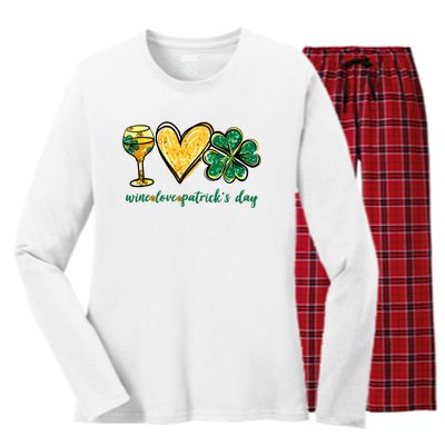 Wine Love Shamrock Wine Lovers Funny St Patricks Day Gifts Women's Long Sleeve Flannel Pajama Set 