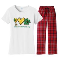 Wine Love Shamrock Wine Lovers Funny St Patricks Day Gifts Women's Flannel Pajama Set