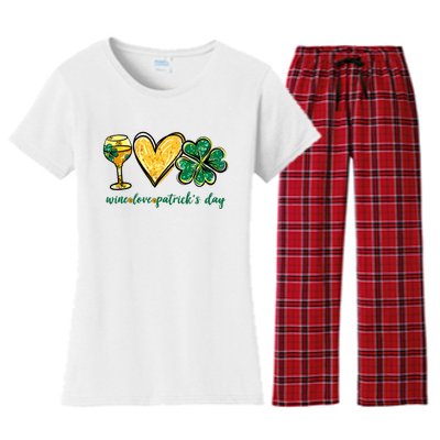 Wine Love Shamrock Wine Lovers Funny St Patricks Day Gifts Women's Flannel Pajama Set