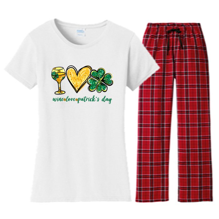 Wine Love Shamrock Wine Lovers Funny St Patricks Day Gifts Women's Flannel Pajama Set