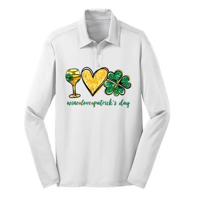 Wine Love Shamrock Wine Lovers Funny St Patricks Day Gifts Silk Touch Performance Long Sleeve Polo