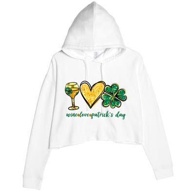 Wine Love Shamrock Wine Lovers Funny St Patricks Day Gifts Crop Fleece Hoodie