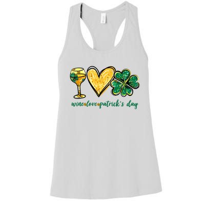 Wine Love Shamrock Wine Lovers Funny St Patricks Day Gifts Women's Racerback Tank