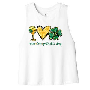 Wine Love Shamrock Wine Lovers Funny St Patricks Day Gifts Women's Racerback Cropped Tank