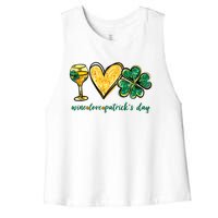 Wine Love Shamrock Wine Lovers Funny St Patricks Day Gifts Women's Racerback Cropped Tank