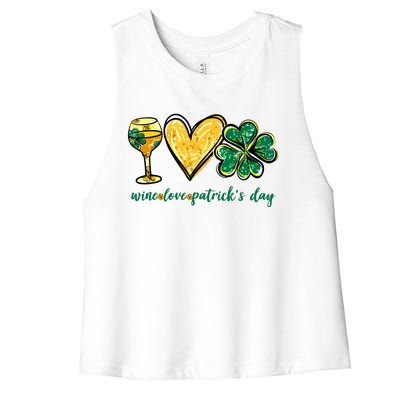 Wine Love Shamrock Wine Lovers Funny St Patricks Day Gifts Women's Racerback Cropped Tank