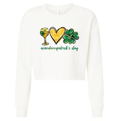 Wine Love Shamrock Wine Lovers Funny St Patricks Day Gifts Cropped Pullover Crew