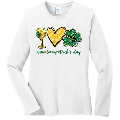 Wine Love Shamrock Wine Lovers Funny St Patricks Day Gifts Ladies Long Sleeve Shirt