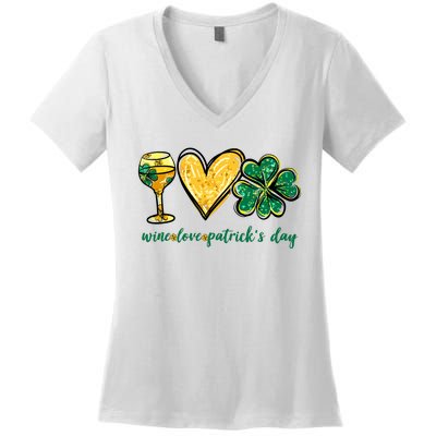 Wine Love Shamrock Wine Lovers Funny St Patricks Day Gifts Women's V-Neck T-Shirt