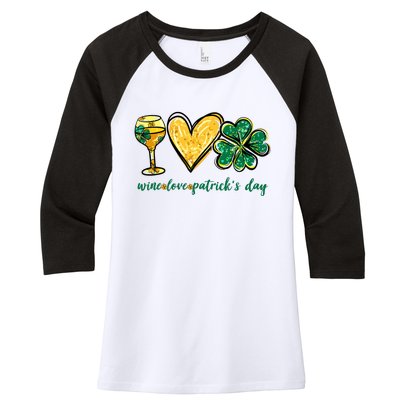 Wine Love Shamrock Wine Lovers Funny St Patricks Day Gifts Women's Tri-Blend 3/4-Sleeve Raglan Shirt