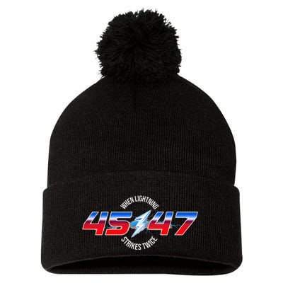 When Lightning Strikes Twice 45 47 Trump Reelection Pom Pom 12in Knit Beanie