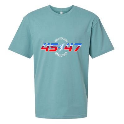 When Lightning Strikes Twice 45 47 Trump Reelection Sueded Cloud Jersey T-Shirt