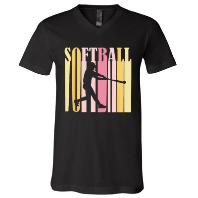 Who Loves Softball Catcher Pitcher V-Neck T-Shirt