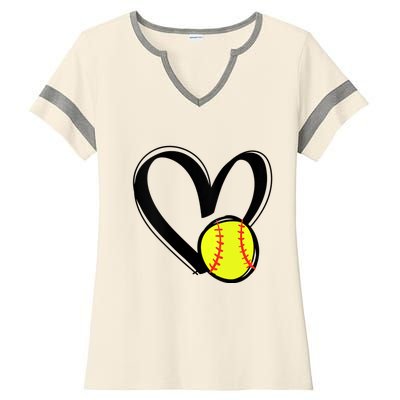 Womens Love Softball Heart Ladies Halftime Notch Neck Tee