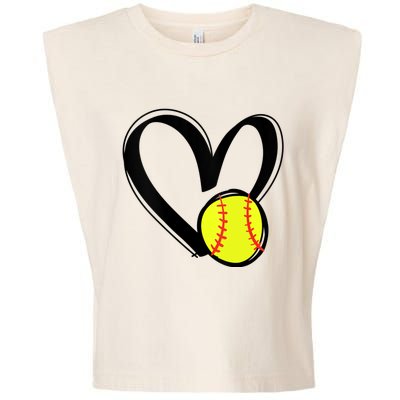 Womens Love Softball Heart Garment-Dyed Women's Muscle Tee