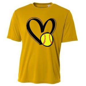 Womens Love Softball Heart Cooling Performance Crew T-Shirt