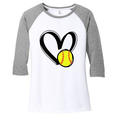 Womens Love Softball Heart Women's Tri-Blend 3/4-Sleeve Raglan Shirt