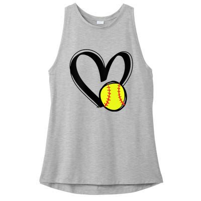 Womens Love Softball Heart Ladies PosiCharge Tri-Blend Wicking Tank