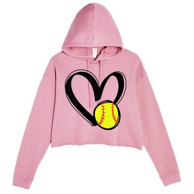 Womens Love Softball Heart Crop Fleece Hoodie