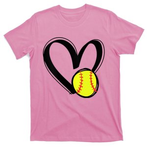 Womens Love Softball Heart T-Shirt