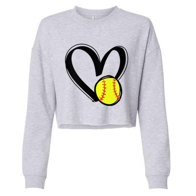 Womens Love Softball Heart Cropped Pullover Crew