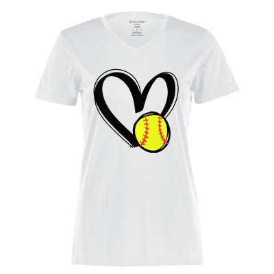 Womens Love Softball Heart Women's Momentum V-Neck T-Shirt