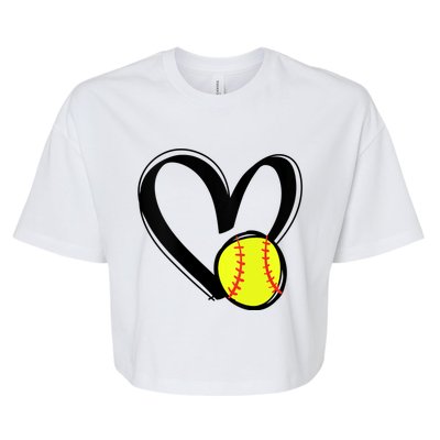 Womens Love Softball Heart Bella+Canvas Jersey Crop Tee