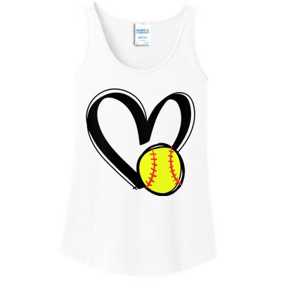 Womens Love Softball Heart Ladies Essential Tank