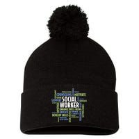 Words LCSW Social Work Month Gift For Social Worker Pom Pom 12in Knit Beanie