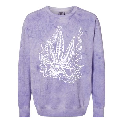 Weed Leaf Skull Skeleton Smoker Colorblast Crewneck Sweatshirt