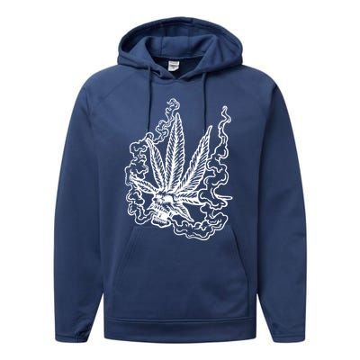 Weed Leaf Skull Skeleton Smoker Performance Fleece Hoodie