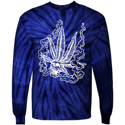 Weed Leaf Skull Skeleton Smoker Tie-Dye Long Sleeve Shirt