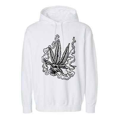 Weed Leaf Skull Skeleton Smoker Garment-Dyed Fleece Hoodie