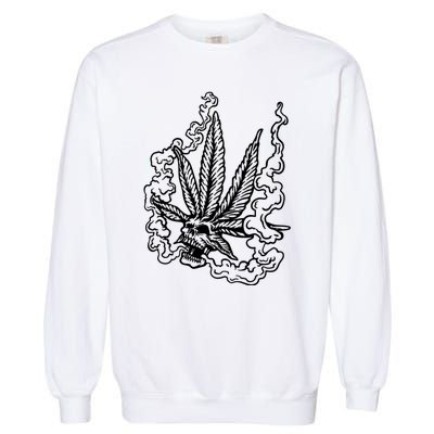 Weed Leaf Skull Skeleton Smoker Garment-Dyed Sweatshirt