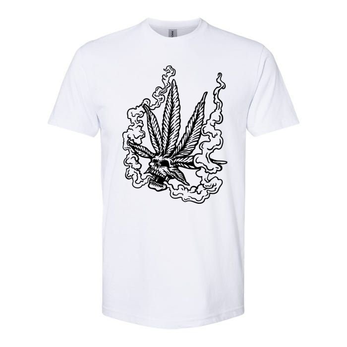 Weed Leaf Skull Skeleton Smoker Softstyle CVC T-Shirt