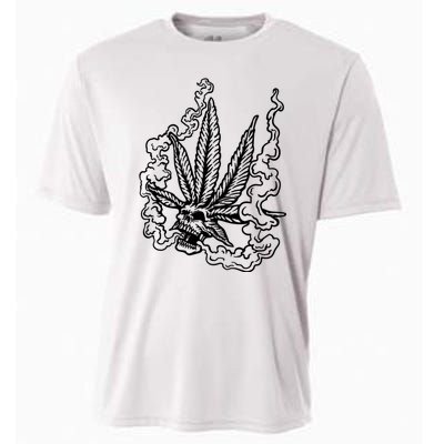 Weed Leaf Skull Skeleton Smoker Cooling Performance Crew T-Shirt