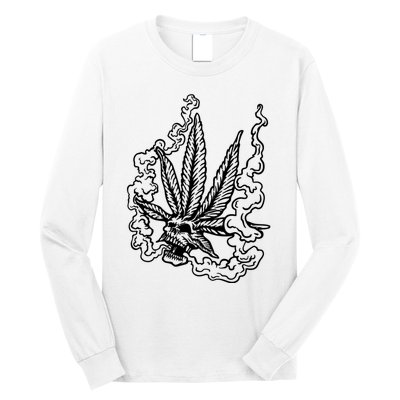 Weed Leaf Skull Skeleton Smoker Long Sleeve Shirt