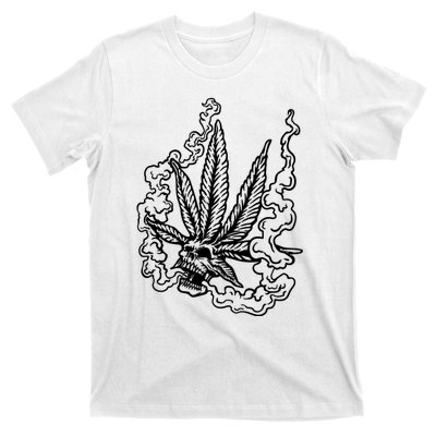 Weed Leaf Skull Skeleton Smoker T-Shirt