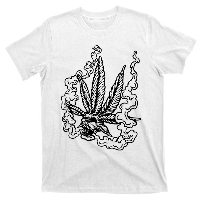 Weed Leaf Skull Skeleton Smoker T-Shirt