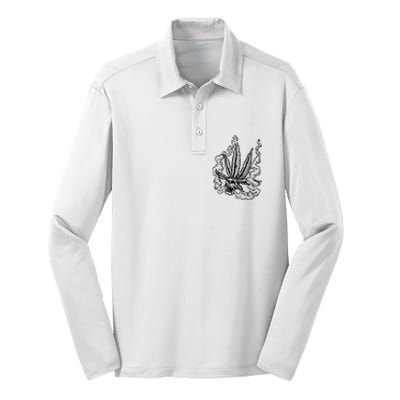 Weed Leaf Skull Skeleton Smoker Silk Touch Performance Long Sleeve Polo