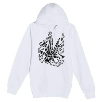 Weed Leaf Skull Skeleton Smoker Premium Pullover Hoodie