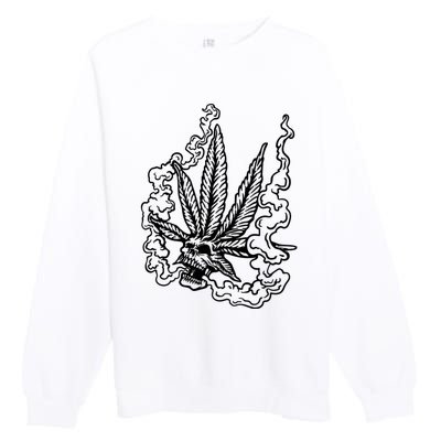 Weed Leaf Skull Skeleton Smoker Premium Crewneck Sweatshirt