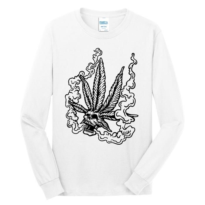 Weed Leaf Skull Skeleton Smoker Tall Long Sleeve T-Shirt