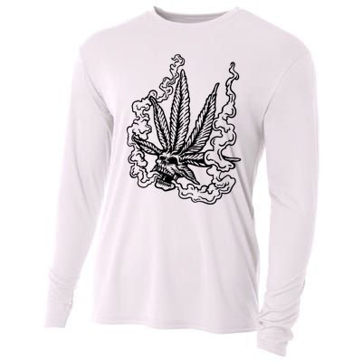 Weed Leaf Skull Skeleton Smoker Cooling Performance Long Sleeve Crew