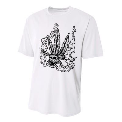 Weed Leaf Skull Skeleton Smoker Performance Sprint T-Shirt