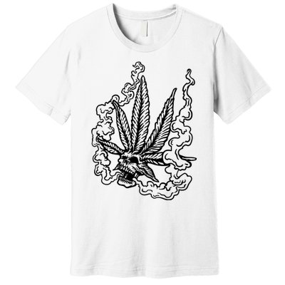 Weed Leaf Skull Skeleton Smoker Premium T-Shirt