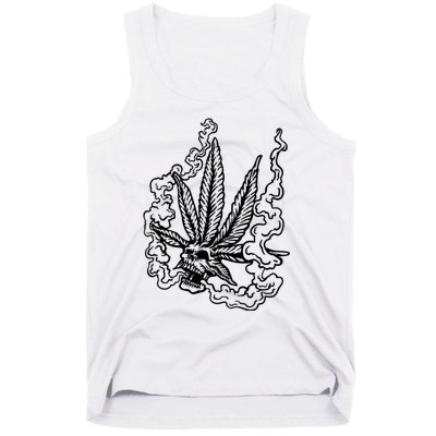 Weed Leaf Skull Skeleton Smoker Tank Top