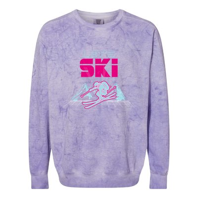 Woman Lets Ski Mountains Winter Gift For Skier Colorblast Crewneck Sweatshirt