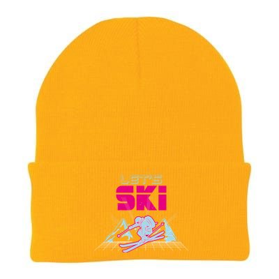 Woman Lets Ski Mountains Winter Gift For Skier Knit Cap Winter Beanie